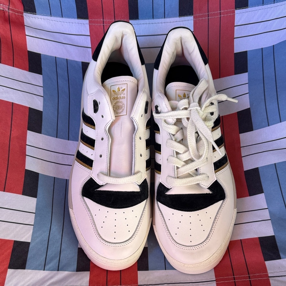 Adidas Men's White and Black Striped Sneakers